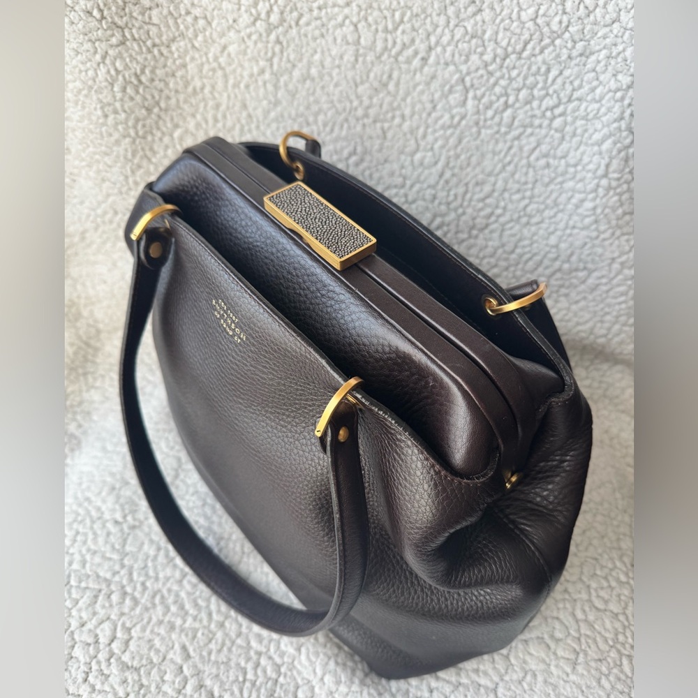 Smythson of Bond Street Agatha Kiss Lock Shoulder Bag in Dark Chocolate